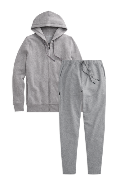 Front view of Ace Full Zip set in Grey Heather