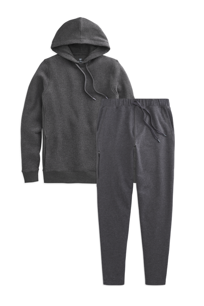 Front view of Ace Hoodie Sweatset in Charcoal Heather