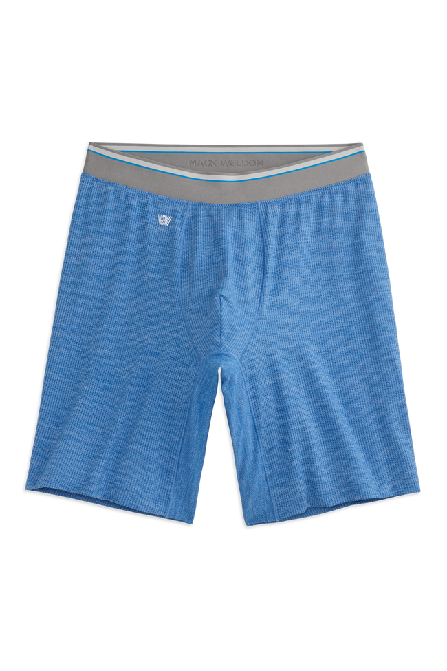 Front view of Airknitx 8" Boxer Brief in Racing Blue Heather