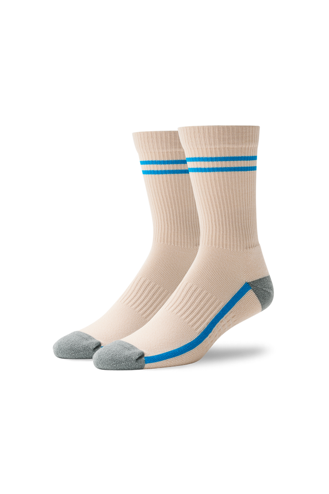 Front view of AIRKNITX Crew Sock in Sisal Heather / Grey Heather