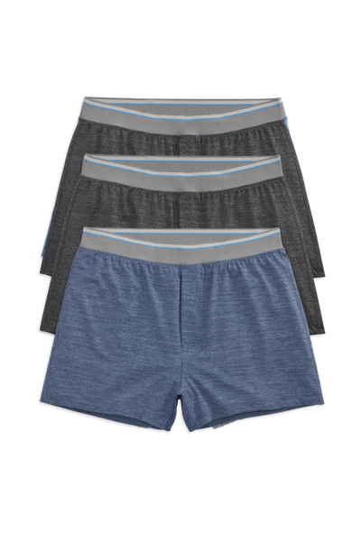 Front view of 3 Pack AIRKNITx Knit Boxers in Charcoal and Indigo 