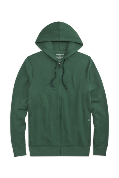 Front view of Ace Full Zip Hooded Sweatshirt in Greenlake