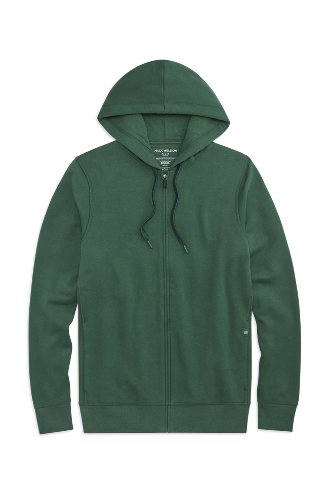 Front view of Ace Full Zip Hooded Sweatshirt in Greenlake