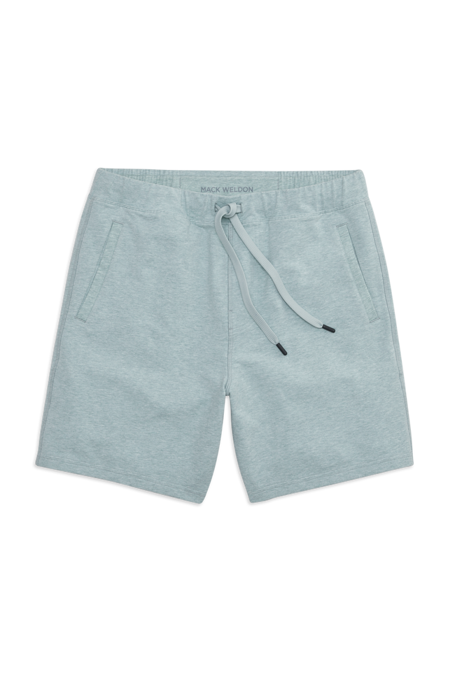 Front view of Ace Sweatshort 7" in Nile Blue Heathre