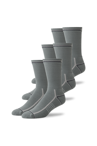 Front view of 3-Pack AIRKNITˣ Crew Socks in Grey Heather/Monument
