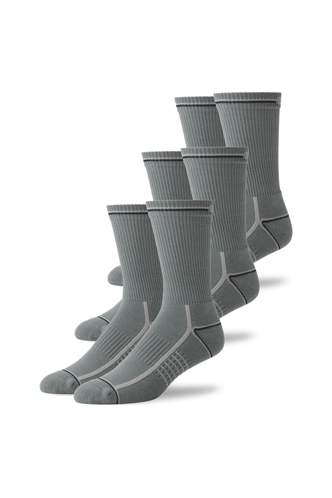 Front view of 3-Pack AIRKNITˣ Crew Socks in Grey Heather/Monument