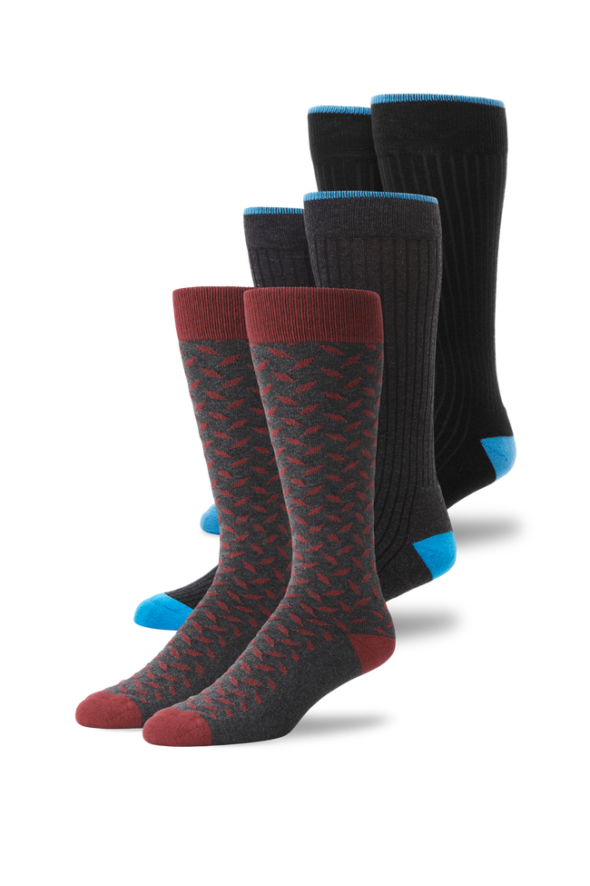 Front view of 3-Pack Everyday Extended Crew Socks in Dark Sky