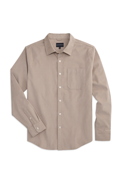 Front view of Corduroy Button Up Shirt in Stone