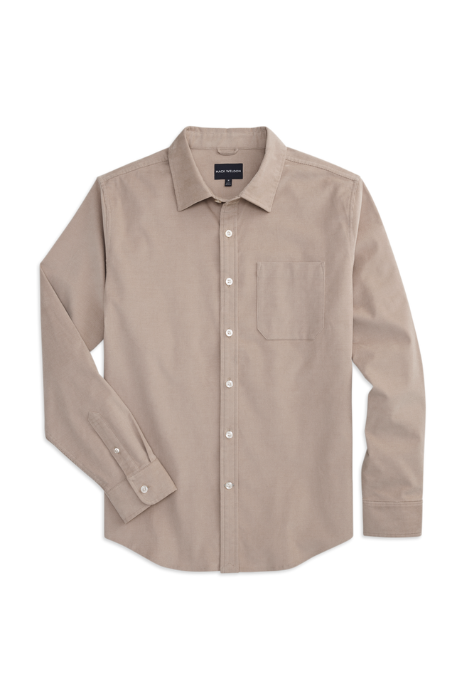 Front view of Corduroy Button Up Shirt in Stone