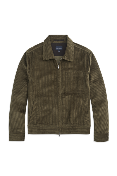 Front view of Corduroy Zip Jacket in Dark Olive