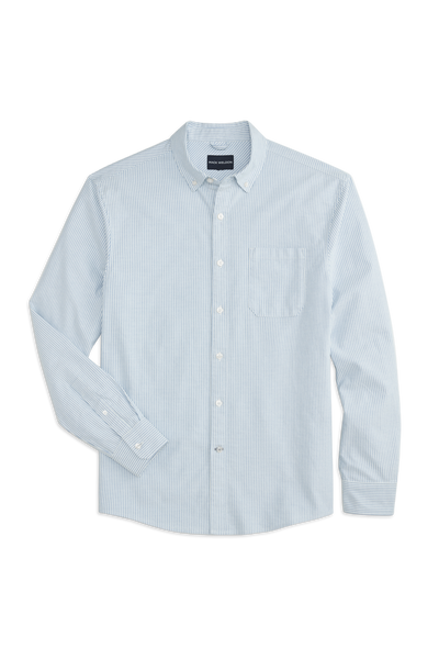 Front view of Dean Oxford Shirt in Dean Blue / White - Bengal Stripe 