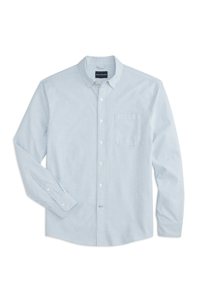 Front view of Dean Oxford Shirt in Dean Blue / White - Bengal Stripe 