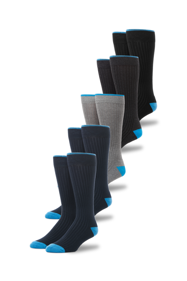 Front view of 5-Pack Everyday Extended Crew Socks in Mon-Fri 