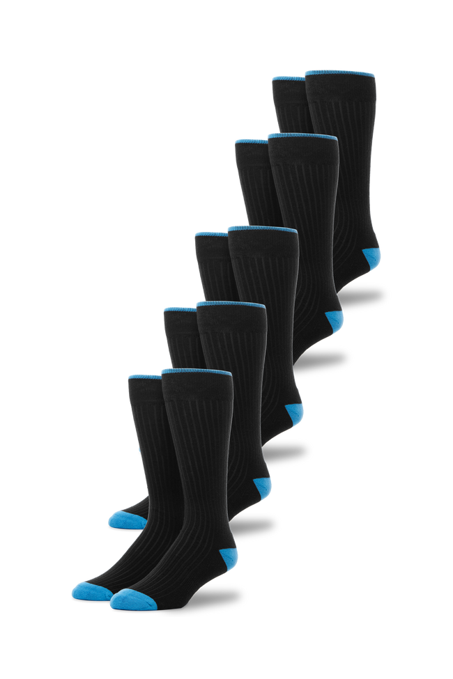 Front view of 5-Pack Everyday Extended Crew Socks in True Black 