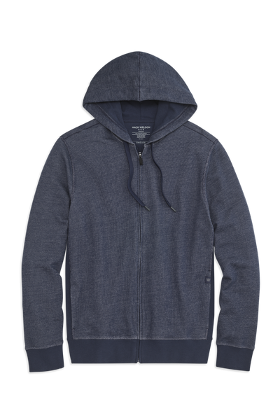 Front view of Ace Full Zip Hoodie in True Navy - Bird's Eye