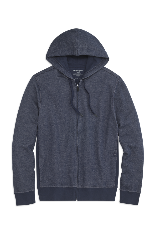 Front view of Ace Full Zip Hoodie in True Navy - Bird's Eye