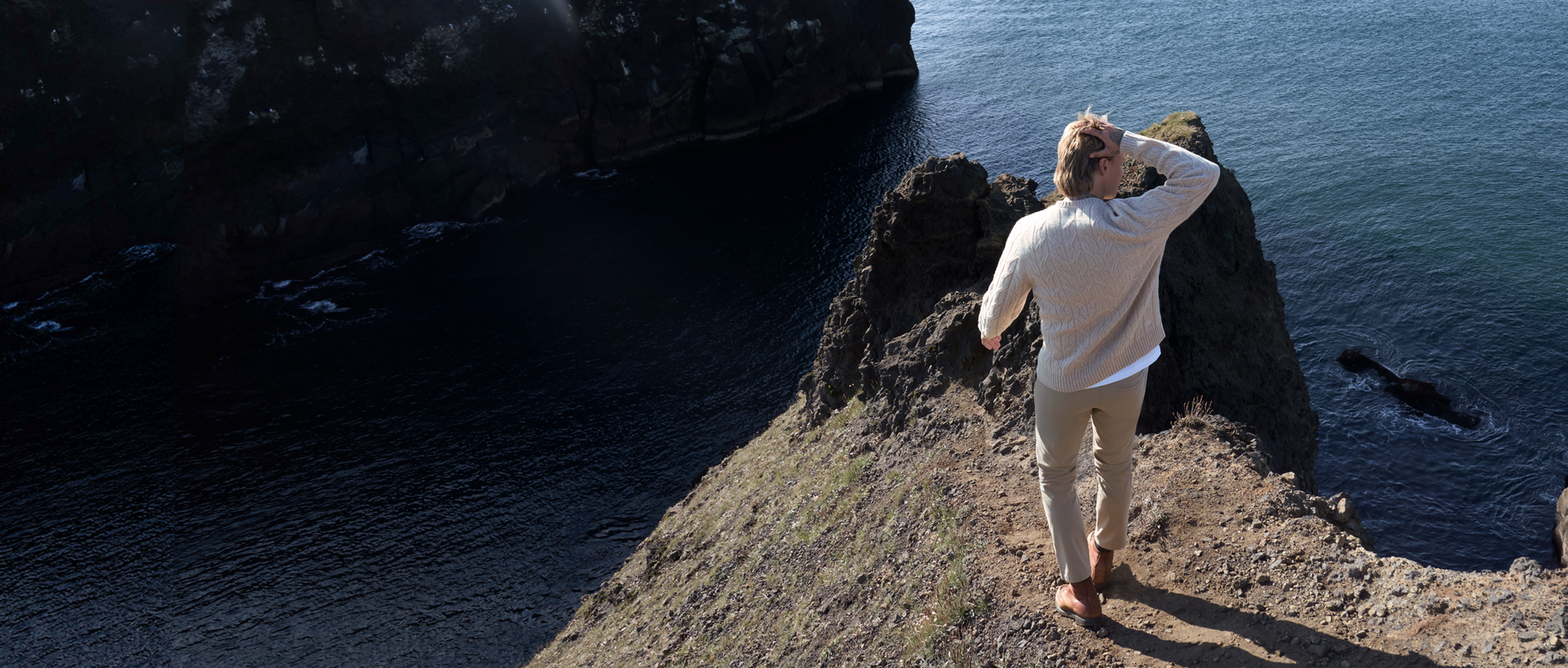 Man wearing Warmknit Wool Cardigan in Oatmeal Heather