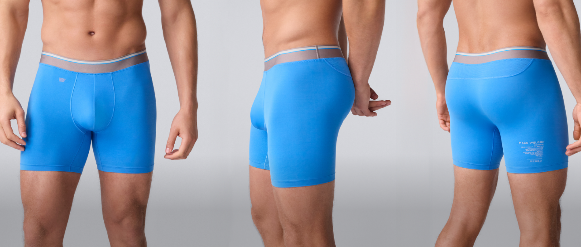 Front, Side, and Back visual of the Endurance FX boxer briefs in blue