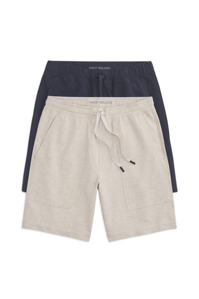 Front view of 2 packs ACE Carpenter Short & ACE Sweatshorts 9" in Latte Heather / Total Eclipse color