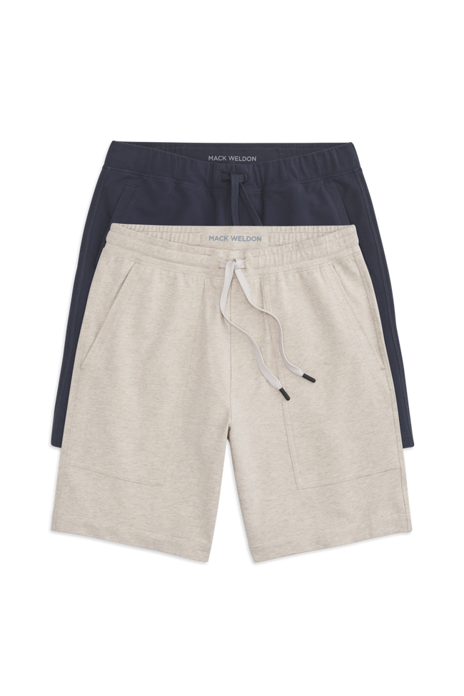 Front view of 2 packs ACE Carpenter Short & ACE Sweatshorts 9" in Latte Heather / Total Eclipse color