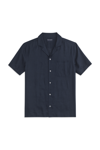 Front view of Linen Camp Shirt in True Navy