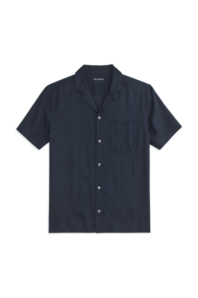 Front view of Linen Camp Shirt in True Navy