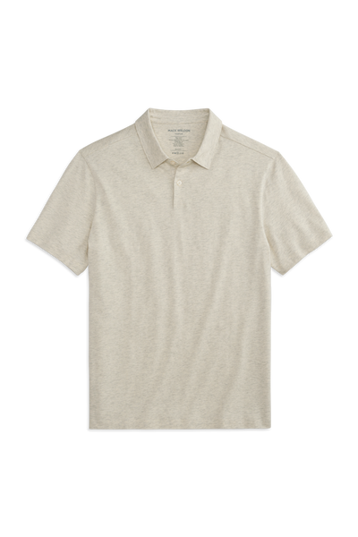 Front view of Linen Jersey Polo in Froth Heather