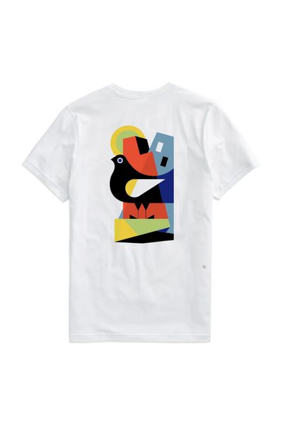 Back view of Mack Weldon x Luca Font T-Shirt with Pigeon design