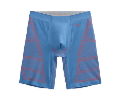 Comet Blue / Firestarter | Front view of Stealth 8" Boxer Brief in Comet Blue / Firestarter