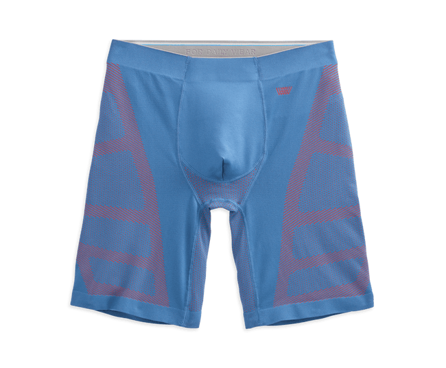 Comet Blue / Firestarter | Front view of Stealth 8" Boxer Brief in Comet Blue / Firestarter