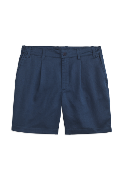 Front view of Tech Linen Pleated Short in Midnight Blue