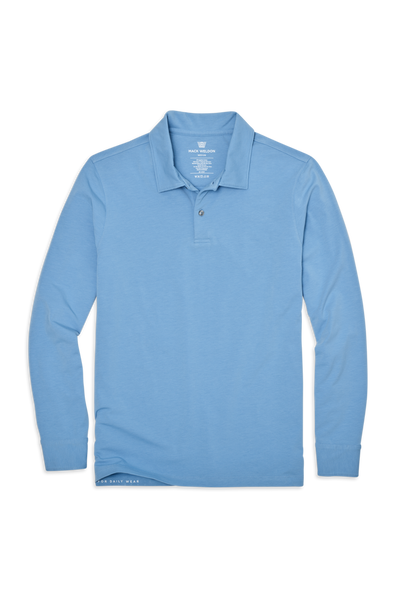 Chambray | Front view of Intrepid Long Sleeve Polo in Chambray