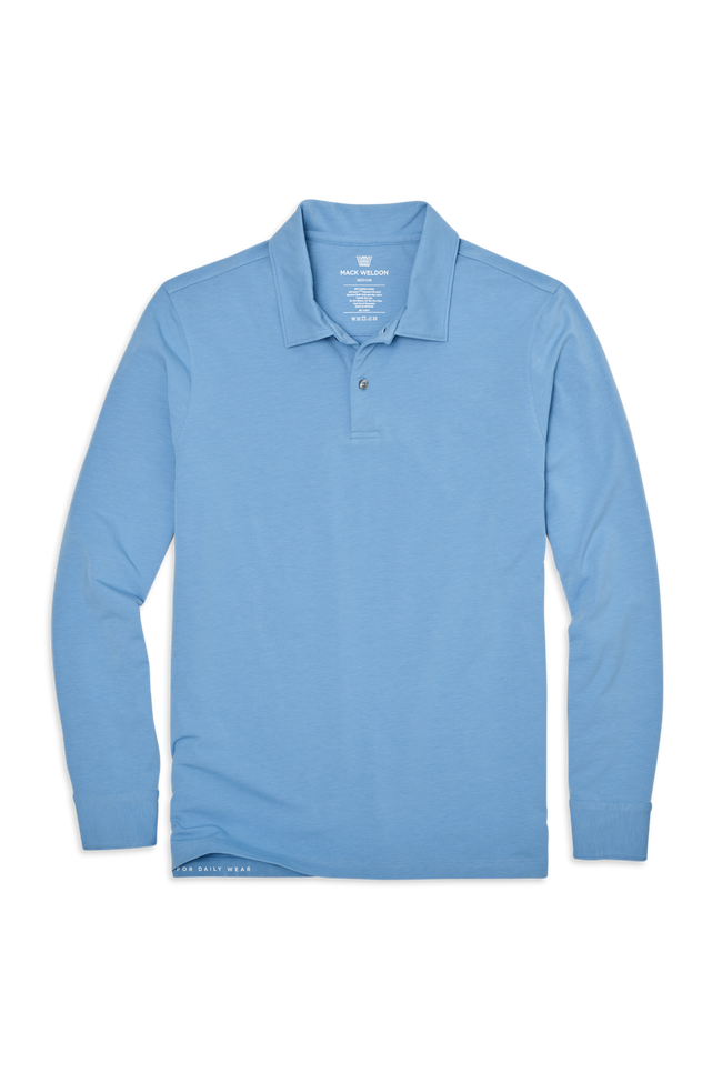 Chambray | Front view of Intrepid Long Sleeve Polo in Chambray
