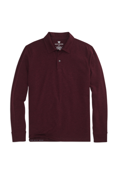 Lambrusco Heather | Front view of Intrepid Long Sleeve Polo in Lambrusco Heather