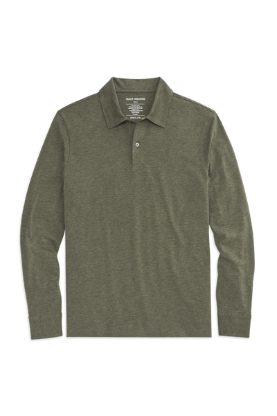 Sage Heather | Front view of Silver Long Sleeve Polo in Sage Heather