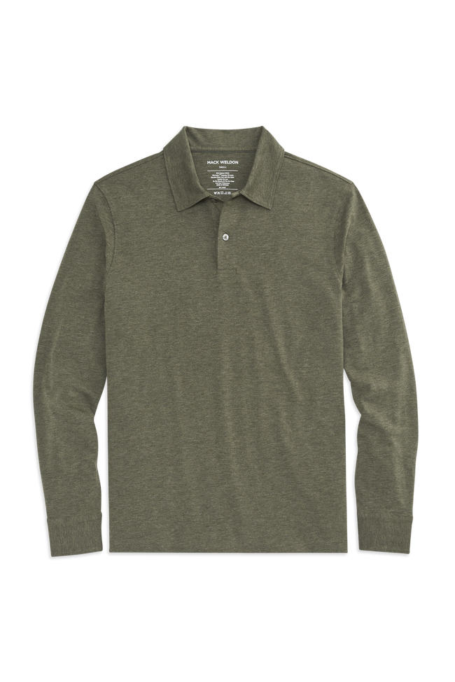 Sage Heather | Front view of Silver Long Sleeve Polo in Sage Heather