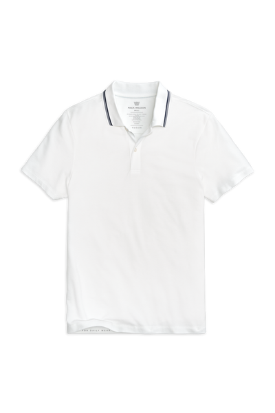 Bright White Tipped | Front view of Silver Pique Polo in Bright White Tipped