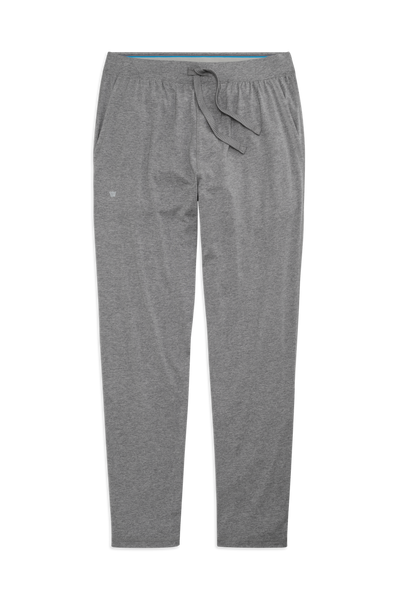 Front view of 18 hour Jersey pant in Medium Grey Heather