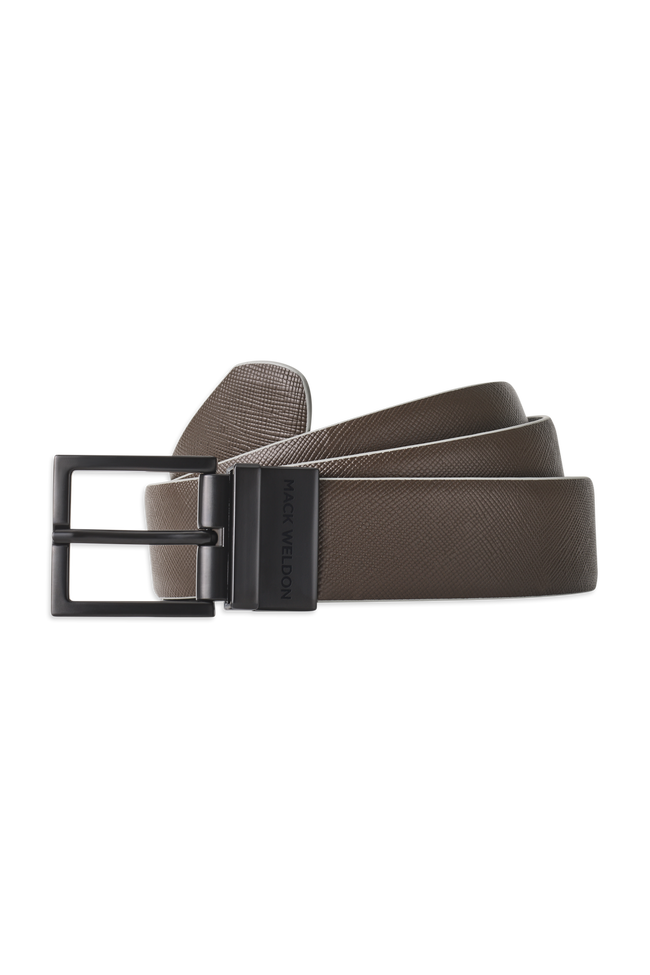 Steel / Sequoia | Front view of Covert Leather Belt in Steel / Sequoia