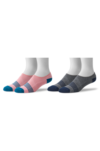 Fondant / Grey Stripe | 2-Pack Everyday No Show Sock in Fondant / Grey Stripe