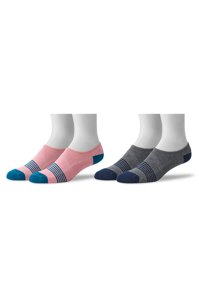 Fondant / Grey Stripe | 2-Pack Everyday No Show Sock in Fondant / Grey Stripe