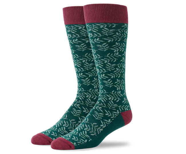 Midnight Pine Falling Leaf | Front view of Everyday Extended Crew Sock in Midnight Pine Falling Leaf