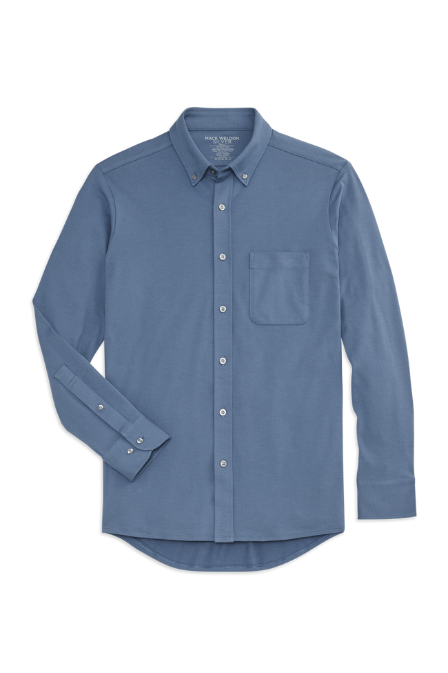 Front view of Silver Pique Long Sleeve Shirt in Ice Storm