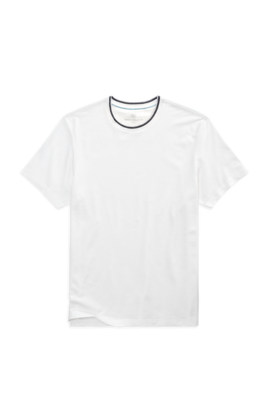 Bright White Navy Tipped | Front view of Silver Pique T-Shirt in Bright White Navy Tipped