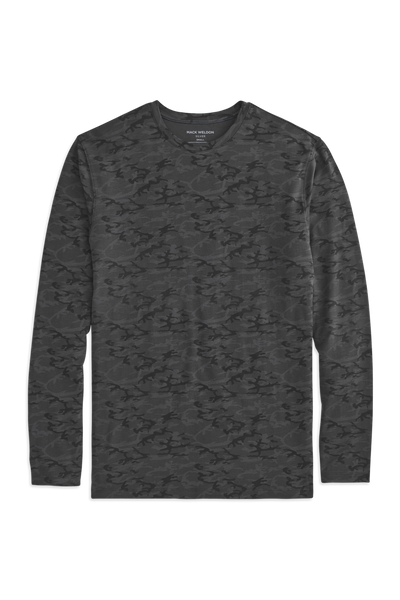 True Black Camo | Front view of SILVER Long Sleeve T-Shirt in True Black Camo