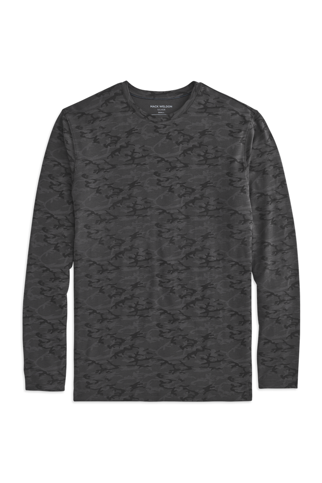 True Black Camo | Front view of SILVER Long Sleeve T-Shirt in True Black Camo