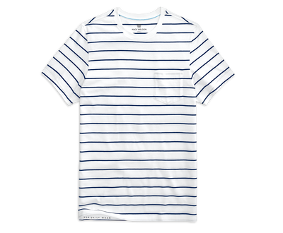 Bright White / True Navy Maritime Stripe | Front view of Pima Crew Neck Pocket T-Shirt in Bright White / True Navy Maritime Stripe