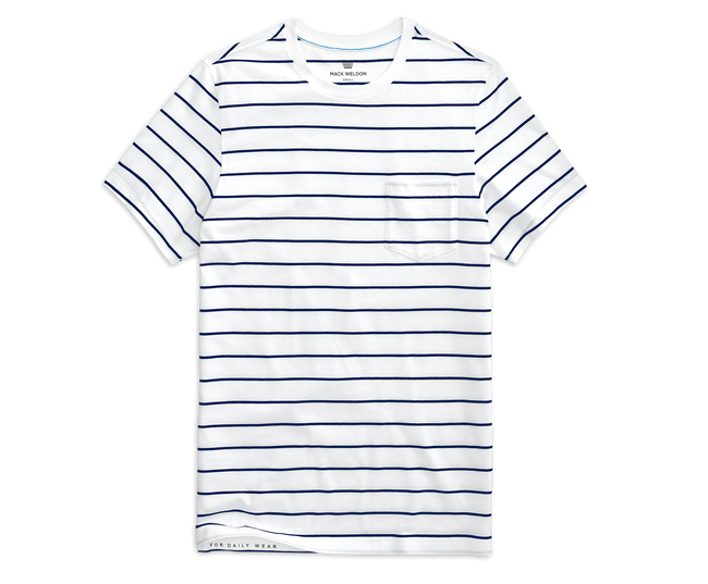 Bright White / True Navy Maritime Stripe | Front view of Pima Crew Neck Pocket T-Shirt in Bright White / True Navy Maritime Stripe