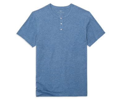 Gulfstream Heather | Front view of Pima Short Sleeve Henley in Gulfstream Heather
