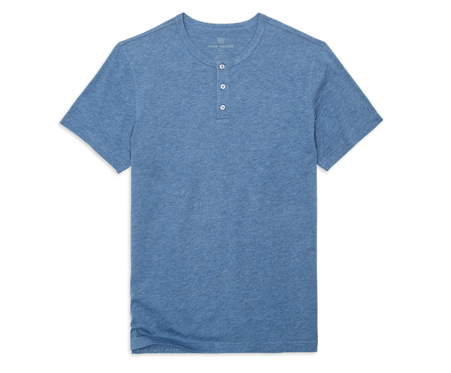 Gulfstream Heather | Front view of Pima Short Sleeve Henley in Gulfstream Heather
